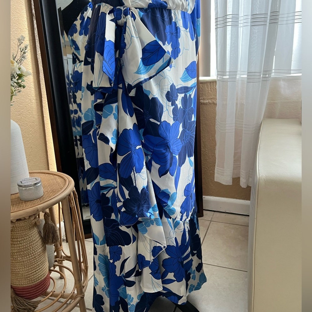 J. Crew collection Blue white floral one shoulder maxi Dress Ruffled size 10 - Picture 4 of 16